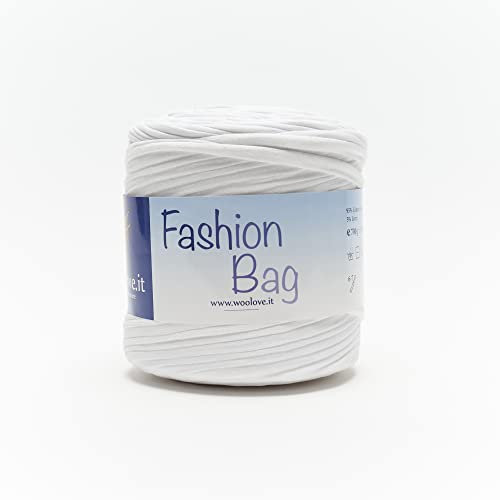 Woolove - Fashion Bag - Fettuccia in cotone elastica resistente ricavata da tagli di tessuto peso 700 gr per Ferri/uncinetto: 6.00/7.00 Panna 12