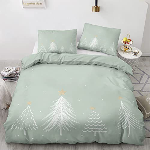 NOGAWA Stern Bettwäsche 135x200 2 teilig, Tannenbaum Bettwäsche Sets, Weich & Warm Mikrofaser Raumdekoration Bettbezug und 1 Kissenbezug 80x80 mit Reißverschlus, Für Kinder und Erwachsene.