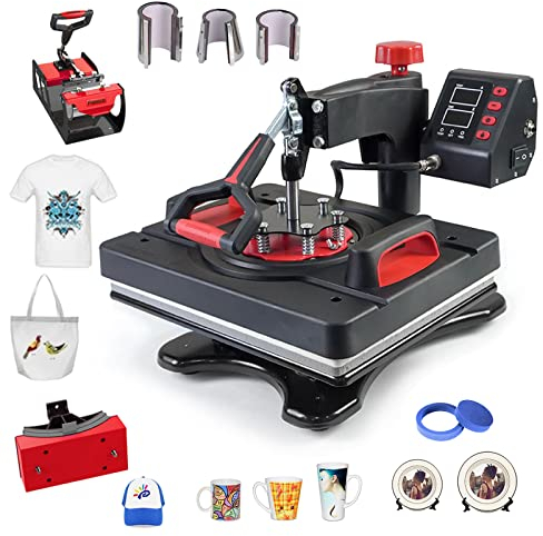RUYICZB Heat Press Machine, Pro 8 in 1 Sublimation Heat Press Combo, 15'' X 12'' Swing Away Digital Heat Transfer Machine for T-Shirts, Mug, Cap, Plate, Multifunctional Shirt Printing Machine