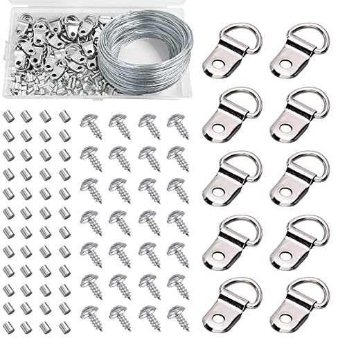 Picture Hanging Wire Heavy Duty, 30m Stainless Steel Picture Frame Hanging Hooks String Kit with D Ring Hangers and Crimping Loop Sleeves for Mirror