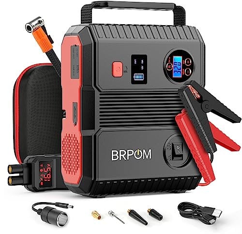 BRPOM Avviatore Batteria Auto,6000A 24000mAh Avviatore di Emergenza per Auto con 150PSI compressore aria portatile (All Gas or 8.0L Diesel) 12V Jump Start,Power Bank/Clip con display