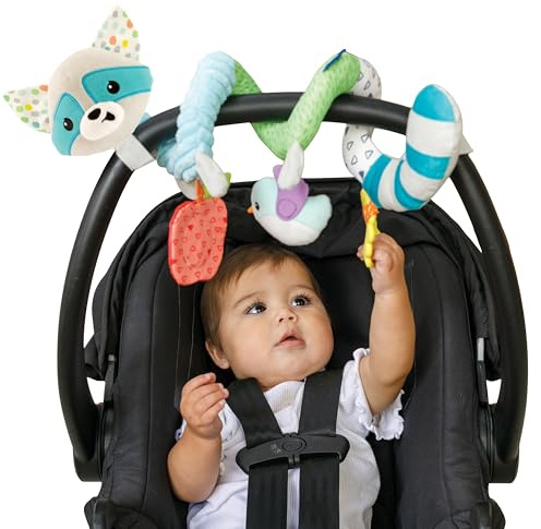 Infantino Spiral Activity Toy - Textured Play Activity Toy for Sensory Exploration and Engagement, Ages 0 and Up, Blue Raccoon