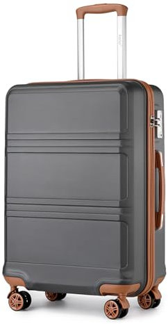 KONO Mittelgroß Hartschalenkoffer Koffer Leicht Hartschale Trolley Reisekoffer mit 4 Rollen und TSA Schloss, 65x41x26cm, 61Liter, Zwillingsrollen Rollkoffer, ABS Hartschale (Grau/Braun, L)