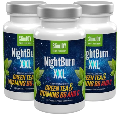 Premium Entkoffeinierter Grüner Tee, Vitamin B6 und Vitamin C – 90 Kapseln für 90 Tage – Nightburn XXL Slimmium Sensilab