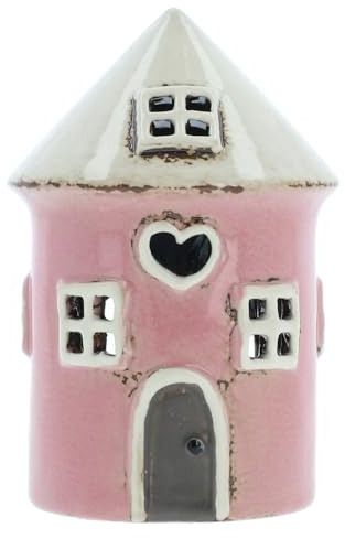 Shudehill Giftware Village Pottery Ceramic Round Heart House Mini Tealight - Pink