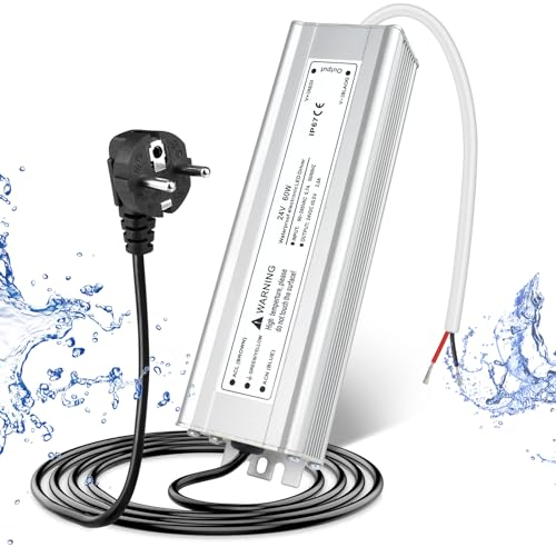 LED Trafo 24V 60W IP67, Outdoor Wasserdicht Transformator mit Stecker, LED Netzteil Treiber 230V auf DC 24 Volt Adapter, LED Driver Außen für LED-Streifen Lampen Strahler Lichtbänder