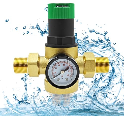 Druckminderer Wasser, 3/4 Zoll Druckminderventil Druckminderventil Wasser mit Manometer und 316 Stahlsiebfilter Messing Druckregler zur Filterung von Verunreinigungen im Wasser