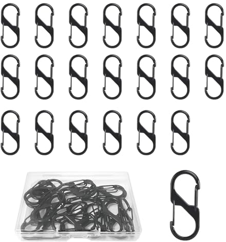 20 Karabinerhaken Klein Zink-Legierung, Mini Karabiner 40mm, S Doppelkarabiner, 8 Förmiger Karabiner Klein, Carabiner Schwarz, Kleine Karabinerhaken Edelstahl 2 Öffnungen für Outdoor Camping Zuhause