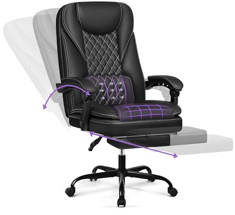 DoChair Bürostuhl ergonomischer Schreibtischstuhl bis 140°mit Fußstütze Kopfstütze Wippfunktion Drehstuhl Chefsessel Kunstleder, Grau