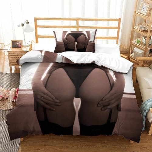 HOTGE Bettwäsche Single（135x200cm） Sexy Pobacken Erwachsene Sexy Frauen Erwachsene Bettwäsche Set 3D Druck Microfaser Bettbezug Und Kissenbezug Mit Reißverschluss