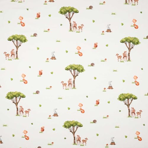 Jersey Kinderstoff Waldtiere ab 0,5x1,43m Baumwoll-Stoff Meterware Kindermotiv Oeko-Tex, Farbe:creme