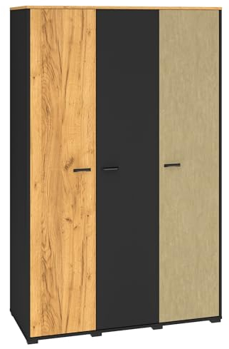 Feldmann Preiswert Wohnen Kleiderschrank Colt Garderobenschrank 120x55x190cm schwarz Craft Gold Eiche Premium Steel