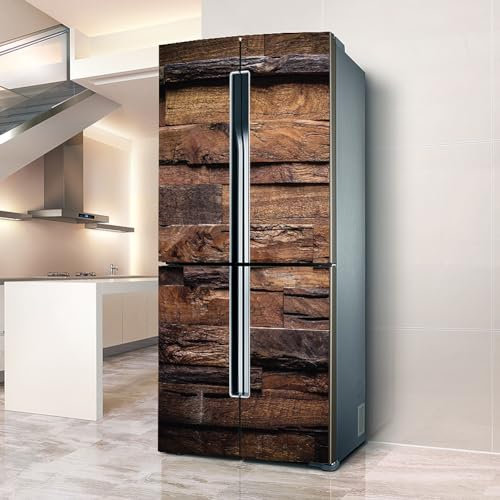 Pegatinas para refrigerador, adhesivo para nevera, cubierta completa para puerta, fundas para frigorífico, pegatinas de pared para cocina, efecto tablero de madera retro marrón