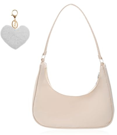 Ceihwa Beige Kleine Handtasche Damen Umhängetasche Elegant Nylon Schultertasche Damen Y2k Frauen Mini Handtaschen Teenager Mädchen Fashion Handbag Aesthetic Shoulder Bag Women Small Achsel Tasche