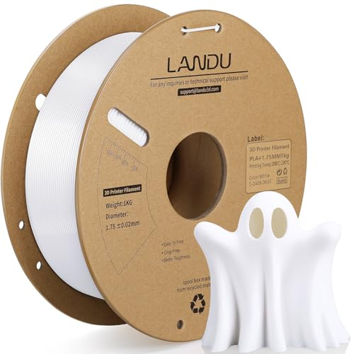 LANDU PLA+ Filament 1.75mm Maßgenauigkeit +/-0.02mm Filament 3D Druckmaterialien 1kg(330m) PLA Plus 3D Drucker Filament robusteres Drucken, Weiß