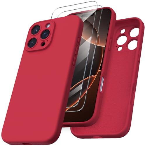 ORNARTO Compatible with iPhone 16 Pro Max Case Shockproof with Screen Protectors, Waterproof Liquid Silicone Rubber Full Cover Protective Case for 6.9 inch-Red