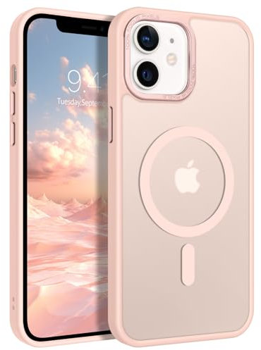 GUAGUA Custodia per iPhone 12, iPhone 12 Pro, opaca, magnetica, compatibile con MagSafe] con retro traslucido, sottile, custodia protettiva per iPhone 12/12 Pro (6,1''), rosa/rosa