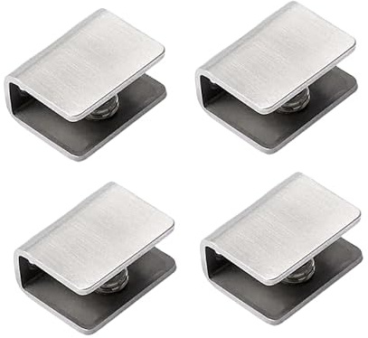 4Pcs Solid Glass Clamp,Square Glass Shelf Clamp Clip,Stainless Steel Clip Holder Adjustable for 10mm Glass Acrylic Wood