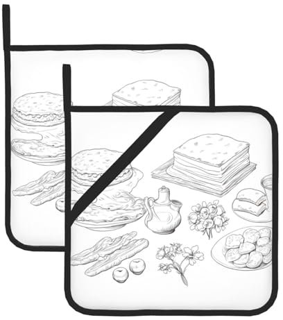 Phayah Vegetables and Pasta Set of 2 Pot Holder 8X8 with Loop Heat Resistant Kitchen Pot Holders Grilling, Handling Hot Pans