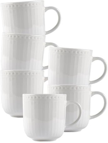 Ritzenhoff & Breker Sofia Kaffeebecher 6er Set, 420 ml, Runde Henkelbecher mit feinem Rillenrelief, Fine-Dining-Geschirr, Porzellan, Weiß