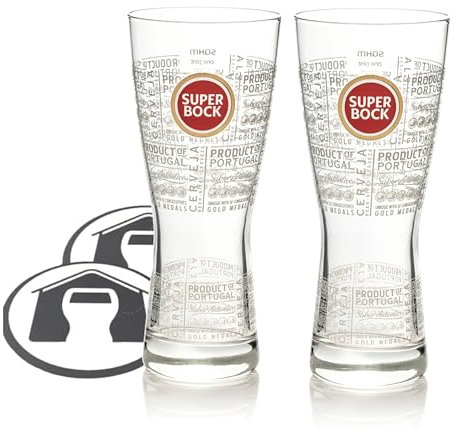 GarageBar Verre à bière Super Bock - Nucléé - De la pinte à bord - Produit officiel - Livré avec 2 tapis anti-goutte à bière - 2 verres