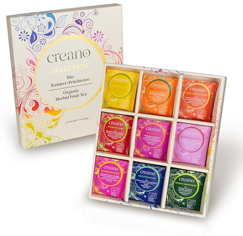 Creano Bio Früchtetee Kräutertee Geschenkset - 45 Bio-Teebeutel in 9 traumhaften Sorten - 90g*