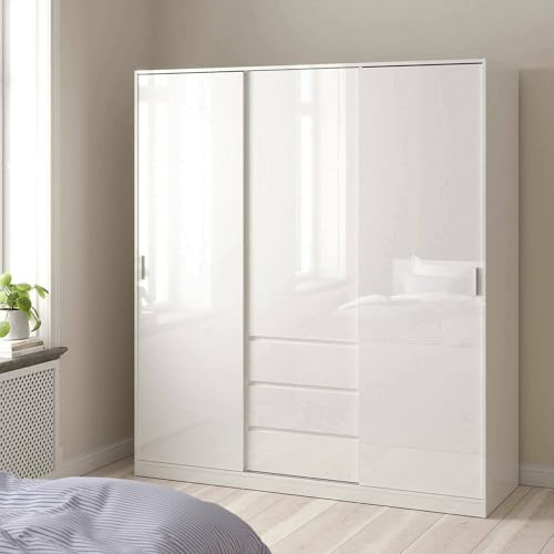 Dmora - Kleiderschrank 3 Türen Delphine, Schlafzimmermöbel, Schrank, Garderobe, 177x60 h200 cm, Weiß