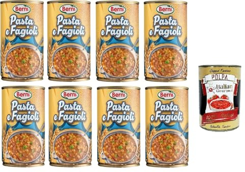 Italian Gourmet Pasta e Fagioli zuppa pronta con legumi italiana 8 x 420g | Ricetta rustica, scalda poi servi in pochi minuti; Nudeln und Bohnen nach, Gesamtnettogewicht 3,36 kg + Kostenlos Polpa 400g