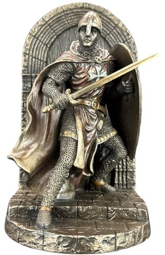 57 SPECIAL REPLICAS Skulptur Deko Figur BUCHSTÜTZE MALTESER Ritter MIT Schild Figur als Geschenk für Wohnzimmerdekoration Figuren Deko