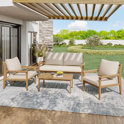 MOBETTRES Outdoor Sofa-Set, Gartenmöbel Set, Lounge-Set Wetterfest Bequem Gartenlounge für 4-5 Personen, Balkon Möbel Set,2 Einzelsofas, 1 Doppelsofa, 1 Tisch, Alle Kissen Inklusive