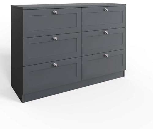 FWStyle Matt Grey 6 Drawer Chest of Drawers - H77 X W110 X D40cm