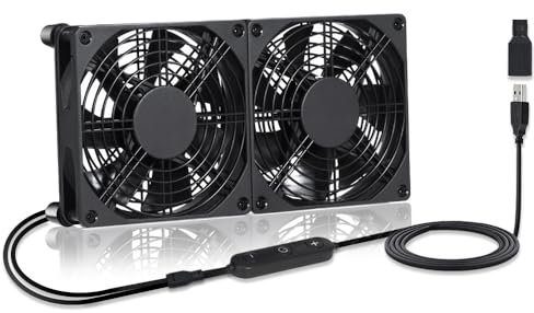 xiaoqijia Dual140mm 10-Speed Adjustable IPX5 Cooling Case Fan for Receiver DVR Xbox TV Box Router 5V 12V USB/DC Power