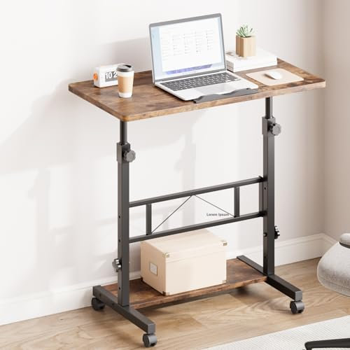 Dripex Height Adjustable Standing Desk, Tiltable Top, Mobile Stand Up Desk with Wheels, 80x40cm Small Rolling Table for Office, Walking Pad, Treadmill