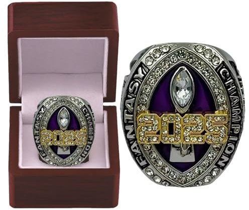 HYKJSHED 2025 Fantasy Football Ring Vatertag Sammlerstücke Meisterschaftsring Vitrine(Purple,12)