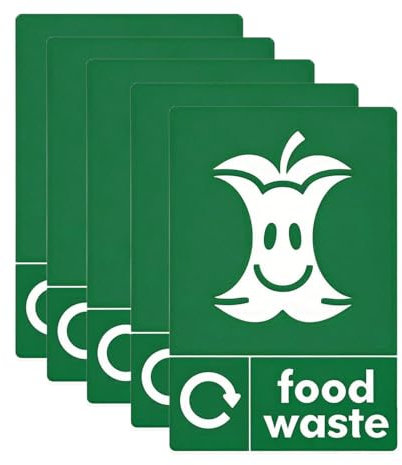 5 Pack Food Waste Sticker -Vinyl Removable Waterproof Self Adhesive Recycling Bin Decal for Home Office Outdoor Indoor - 10 x 15cm (5)