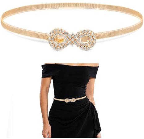 CIATBYYJ Goldgürtel Strass Taillengürtel Damen,Verstellbarer Glitzer Gürtel,Stretchgürtel Kettengürtel Gold,Kleid Cinch Gürtel Dünne Stretchgürtel Damen