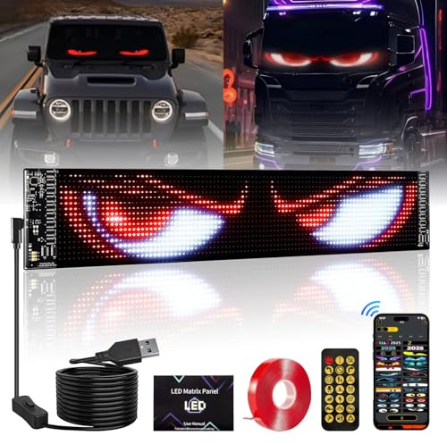 2 Stück Devil Eyes Light For LKW, Cars LED Auge Lichter, LED Augen für Auto, Anzeige Programmierbar LED mit APP-Steuerung und Fernbedienung, für Text, Auto,LKW, Graffiti, Smart App (120 * 595mm 1PC)