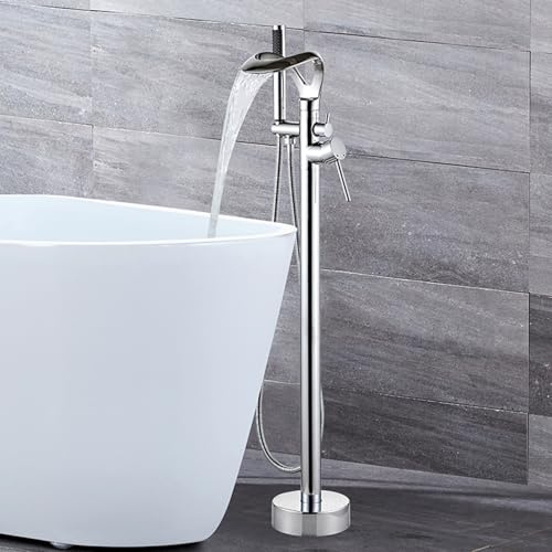 Robinet a Poser avec Douchette pour Baignoire Robinet Cascade Salle Bain Monotrou Mitigeur Baignoire Ilot Sur Pied,Chromé