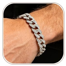 SEFORICO Armband Herren Zirkon Kubanischer Stil 12mm breit 16/18/20 lang magnetischer Verschluss Geschenk für Freund Vater Ehemann Geburtstag Weihnachten MIT GESCHENKBOX