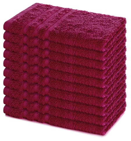 Lavea® 10er Set Gästehandtücher 30x50 cm, Weiche & Saugstarke Gästetücher aus 100% Baumwolle, Frottierserie Elena, Waschbar 60°C, Trocknergeeignet – Bordeaux