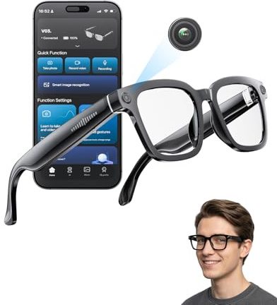 2026 AI Smart Glasses with Camera and Bluetooth, 8MP 32GB 1200P HD Camera Glasses Supports Photo/Video/Audio Recording, Real-Time Translation, Voice Assistant, Object Recognition for Life Work Vlog