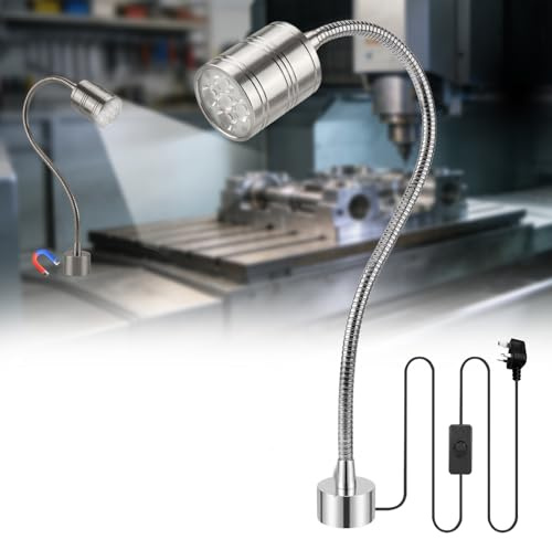 BrightWish Magnetic Work Light, 10W 6500K LED Machine Light with Flexible Gooseneck & Strong Magnetic Base for Workbench, Sewing, Lathe, Grill, Shop, Industrial Lighting (Silver)
