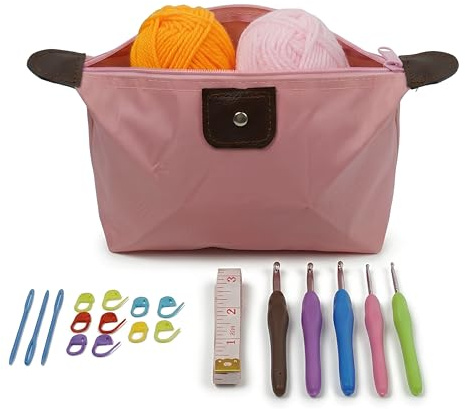 Kit Uncinetto Completo, Set Uncinetto per Principianti con Borsa Impermeabile, 5 Uncinetti 2–6 mm, Filati e Accessori Uncinetto, Kit per Uncinetto