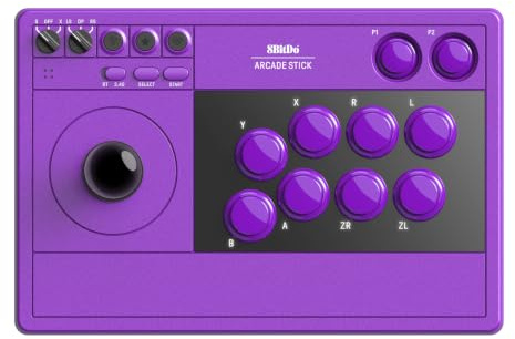 8Bitdo Arcade Stick for Switch/Switch 2 & Windows PC, Wireless Bluetooth, 2.4G Adapter & Wired USB-C Arcade Fight Stick, Dynamic Button Layout, Macro Buttons, Turbo Functionality - Purple