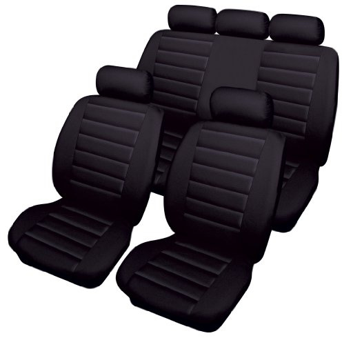 Cosmos Full Set Leatherlook Car Seat Covers with Separate Headrest Covers Enhances Vehicle Interior Easy Installation, Black Colour, 2855303 Carrera