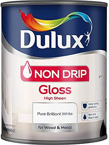 Dulux Non Drip Gloss High Sheen Paint For Wood And Metal - Pure Brilliant White 1.2 5 Litres