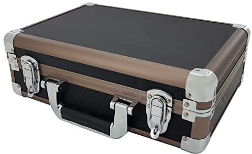 ROC Cases RB340 Black Flight Case with Bronze Colour Trim and Chrome Finish Fittings L340xW240xH120, Lockable Tool Equipment Storage Box