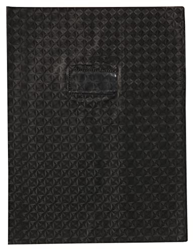 Clairefontaine 72417C - Heftumschlag / Heftschoner / Hefthülle Calligraphe mit Feinkörnung & Diamantmotiven DIN A4+ 24x32 cm, Etikettenhalter aus PVC blickdicht und strapazierfähig, Schwarz, 1 Stück