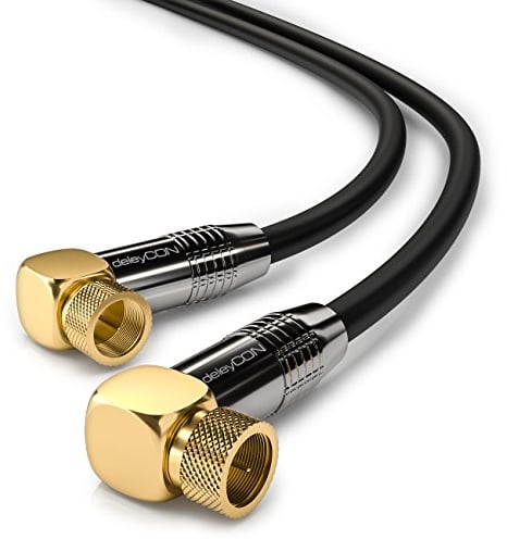 deleyCON 12,5m SAT Antennenkabel - 4K Ultra-HD Full HD HDTV - Satellitenkabel Koaxialkabel - 2x Gewinkelt - F-Stecker (90° Grad) zu F-Stecker (90° Grad) - Metallstecker - Schwarz