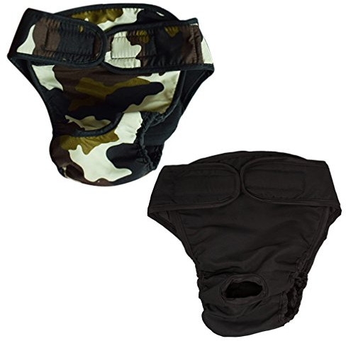 2 PCS weibliche Hund Physiologische Unterwäche Hygieneeinlagen Hundeschutzhose Sanitär Windel Haustier hündinnen schutzhose- Gr. XS, Schwarz + Camouflage
